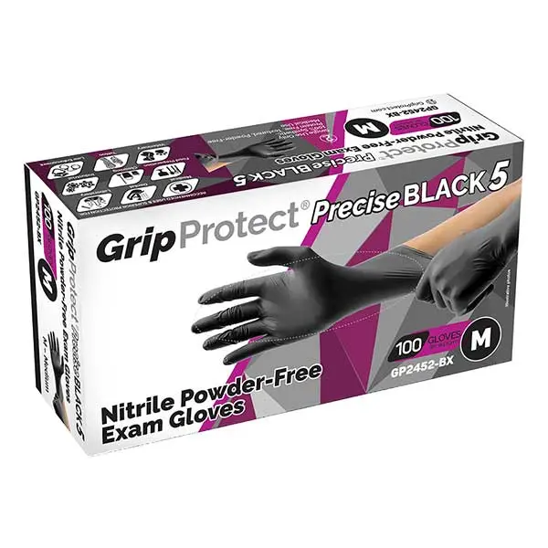 GripProtect® Precise Nitrile Exam Gloves, Black 5, Powder-Free 