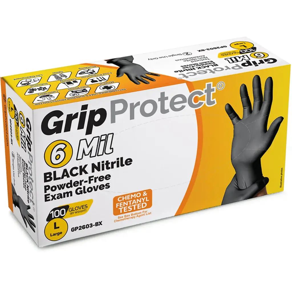 GripProtect® Precise Nitrile Exam Gloves, Black 6, Powder-Free